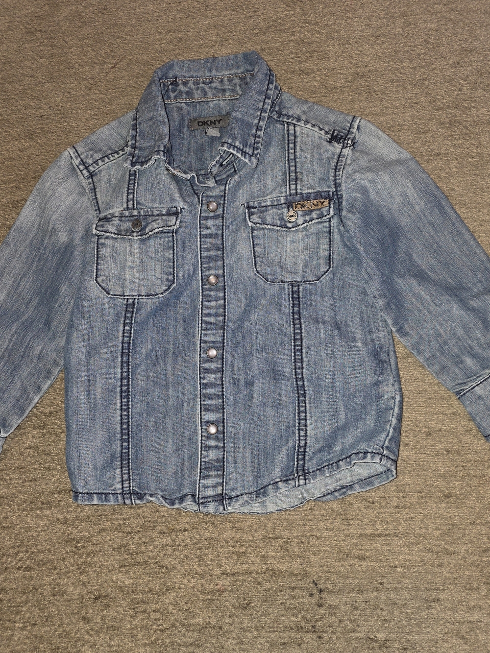 DKNY Girls Light Wash Blue Denim Button-Down Shirt 3T